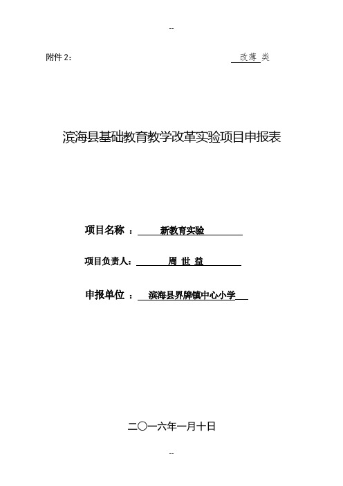 界牌镇中心小学教育教学改革实验项目申报表分析