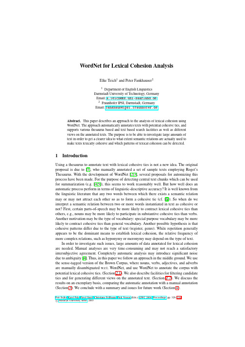 WordNet for Lexical Cohesion Analysis