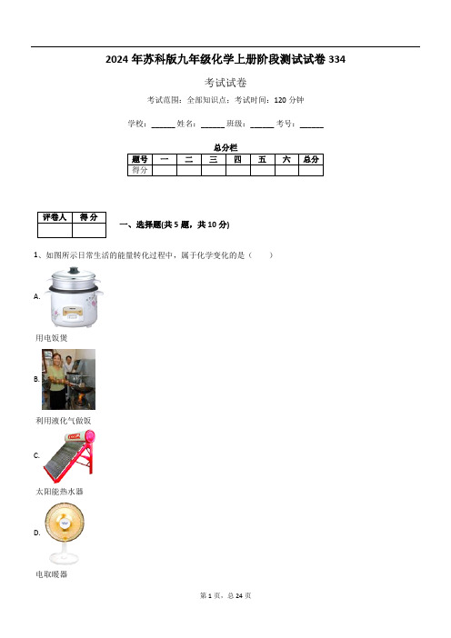 2024年苏科版九年级化学上册阶段测试试卷334