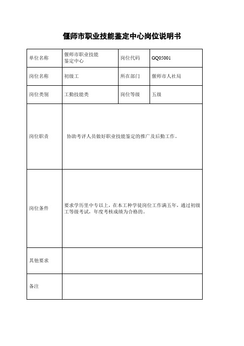 偃师市职业技能鉴定中心岗位说明书