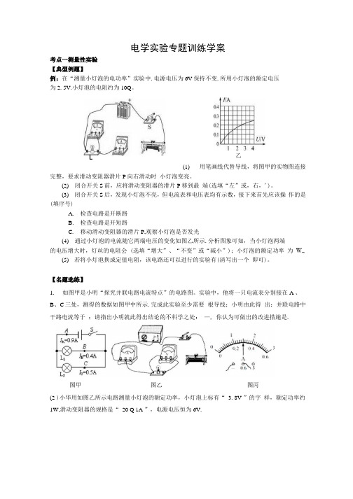 人教版九年级物理专题复习电学实验专题训练  学案设计.docx