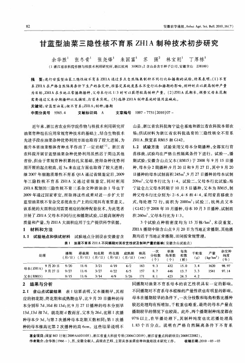 甘蓝型油菜三隐性核不育系ZH1A制种技术初步研究