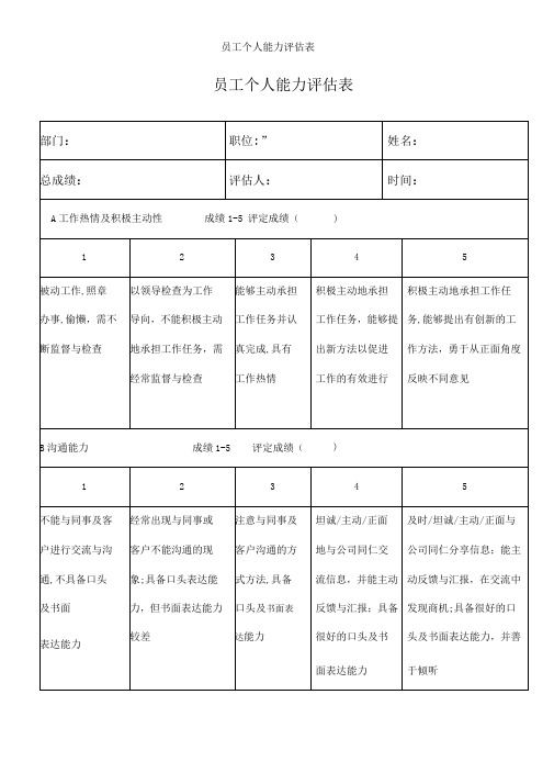 员工个人能力评估表