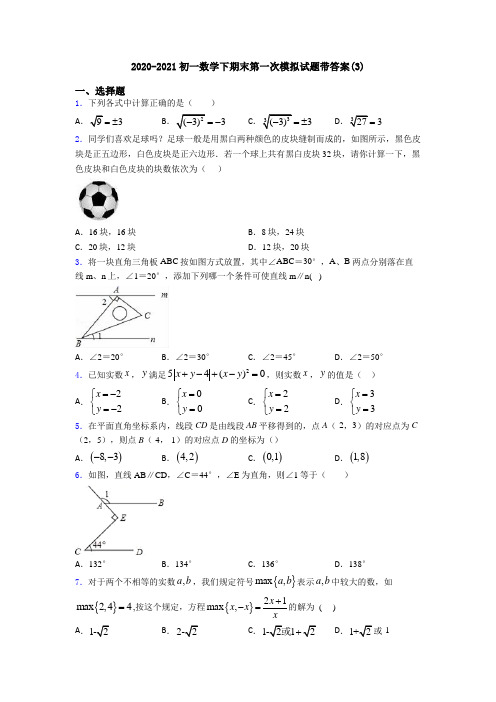 2020-2021初一数学下期末第一次模拟试题带答案(3)