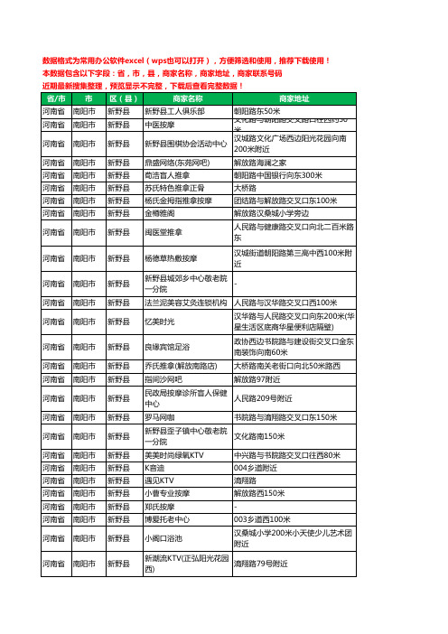 2020新版河南省南阳市新野县休闲娱乐工商企业公司商家名录名单黄页联系电话号码地址大全254家