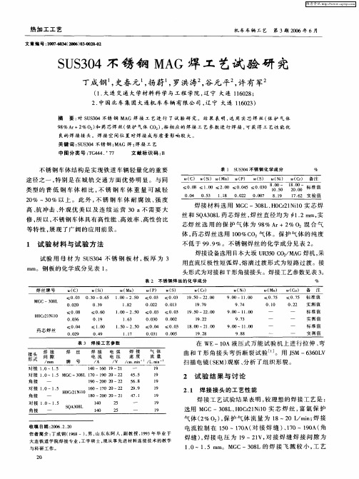 SUS304不锈钢MAG焊工艺试验研究