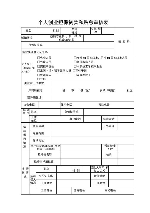 个人创业担保贷款和贴息审核表