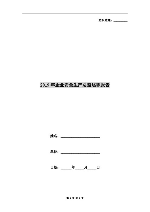 2019年企业安全生产总监述职报告