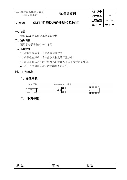 SMT红胶板炉前外观检验标准