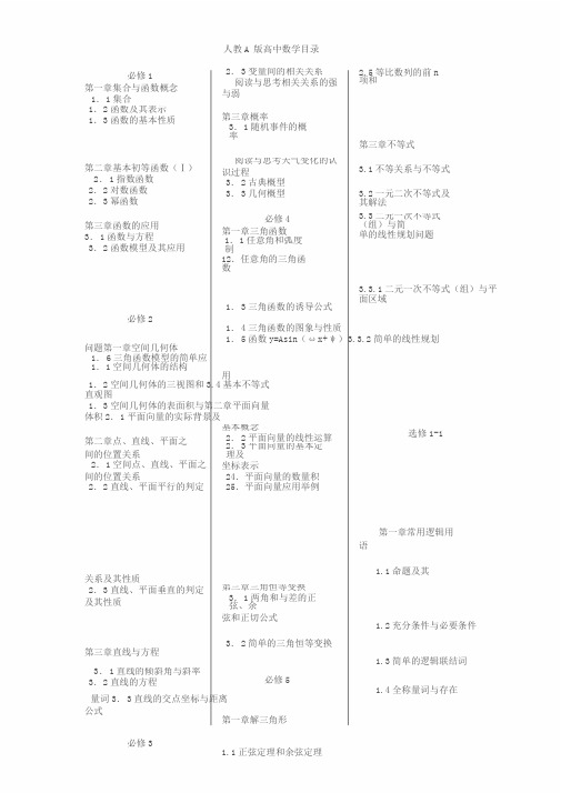 人教A版高中数学教材目录(全)