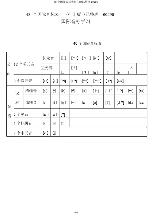 48个国际音标表打印版已整理60596