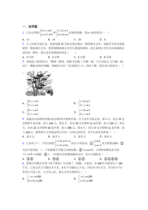 七年级下册二元一次方程组数学综合测试卷及答案(一)