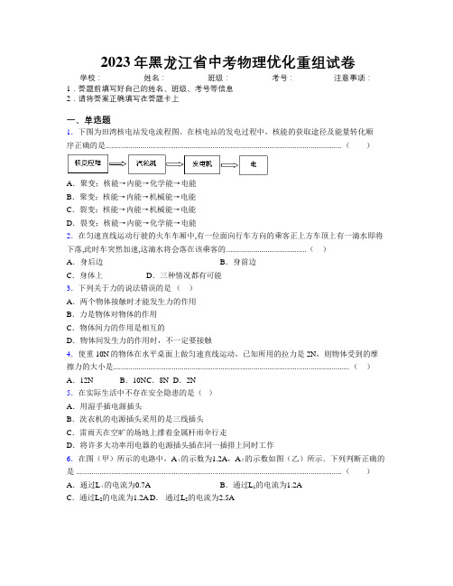 2023年黑龙江省中考物理优化重组试卷附解析