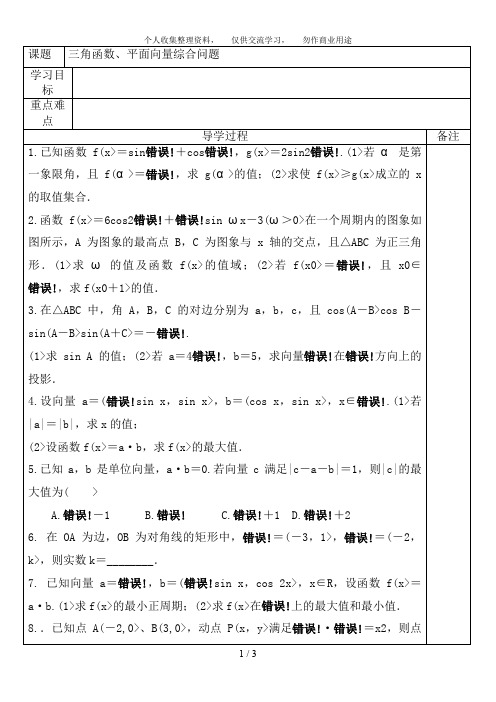 三角函数平面向量综合问题