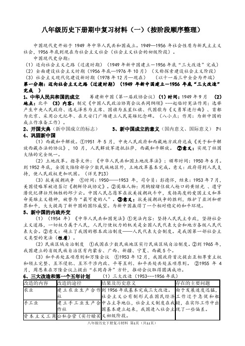 八年级历史下册期中复习材料