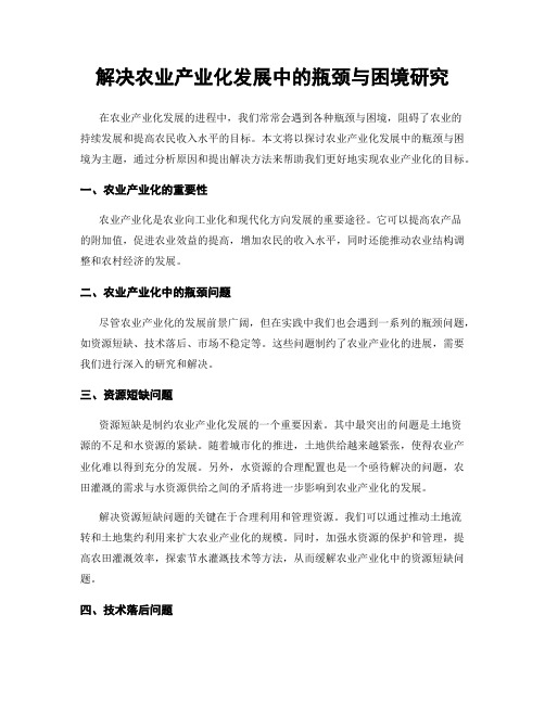 解决农业产业化发展中的瓶颈与困境研究