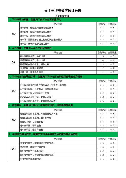 员工年终绩效评分表(全面考核)