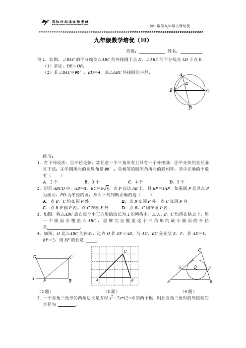 九上数学培优10