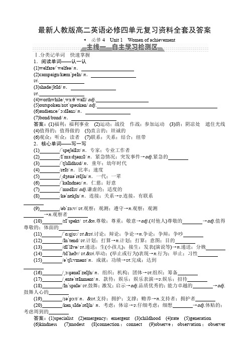 最新人教版高二英语必修四单元复习资料全套及答案