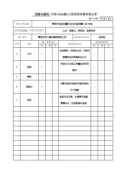 地基与基础分部工程观感质量检查记录