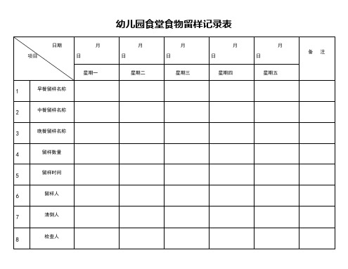 幼儿园食物留样记录表