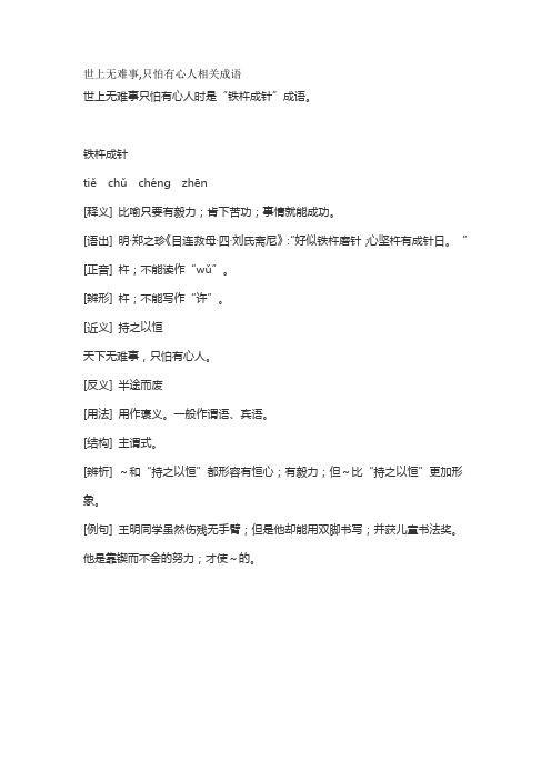 世上无难事,只怕有心人相关成语