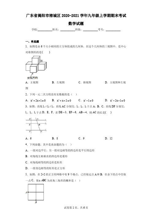 广东省揭阳市榕城区2020-2021学年九年级上学期期末考试数学试题