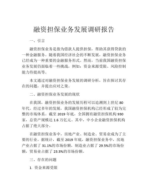 融资担保业务发展调研报告