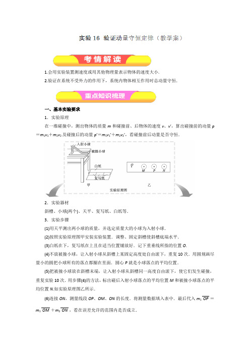 2019年高考物理一轮复习精品学案：实验16 验证动量守恒定律(解析版)