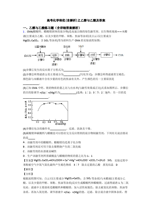 高考化学培优(含解析)之乙醇与乙酸及答案