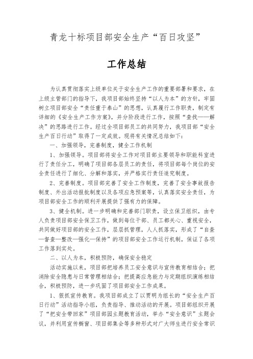 安全生产“百日行动”工作总结