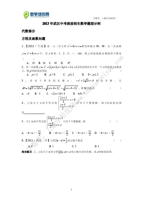 2013年武汉中考提前招生数学题型示例