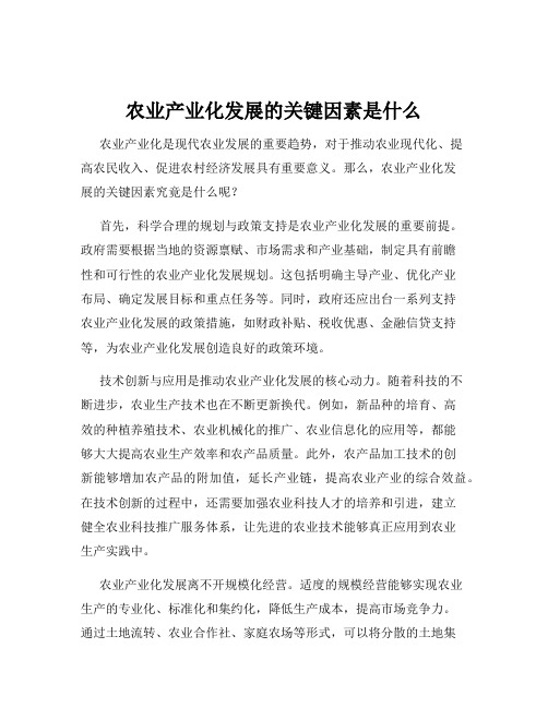 农业产业化发展的关键因素是什么