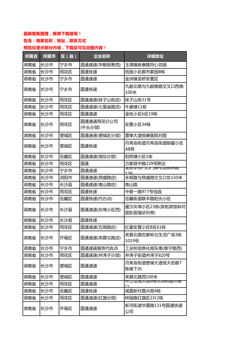 新版湖南省长沙市圆通快递企业公司商家户名录单联系方式地址大全229家