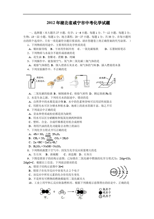 2012年湖北省咸宁市中考化学试题(word版)