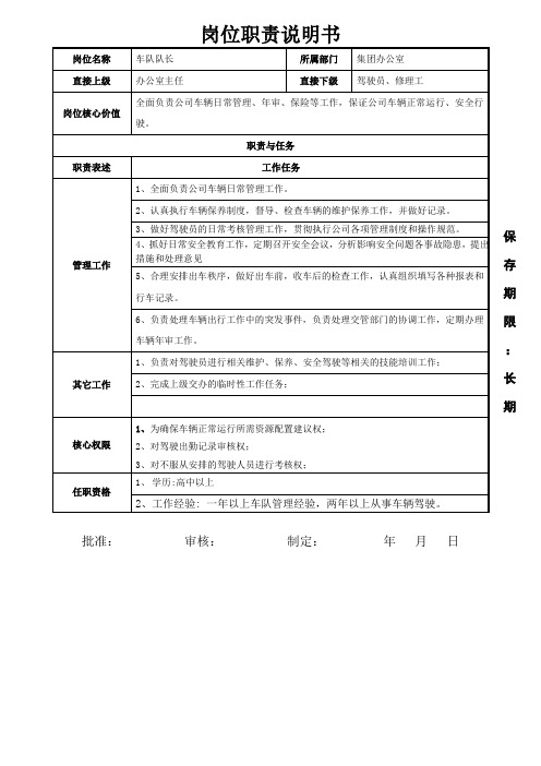 车队队长岗位职责