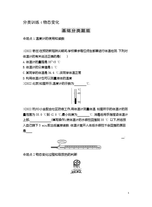 2023年中考物理考点集训分类训练4物态变化