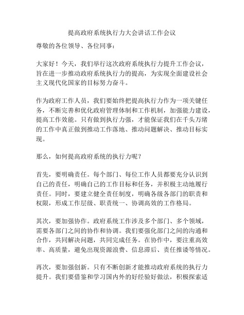 提高政府系统执行力大会讲话工作会议