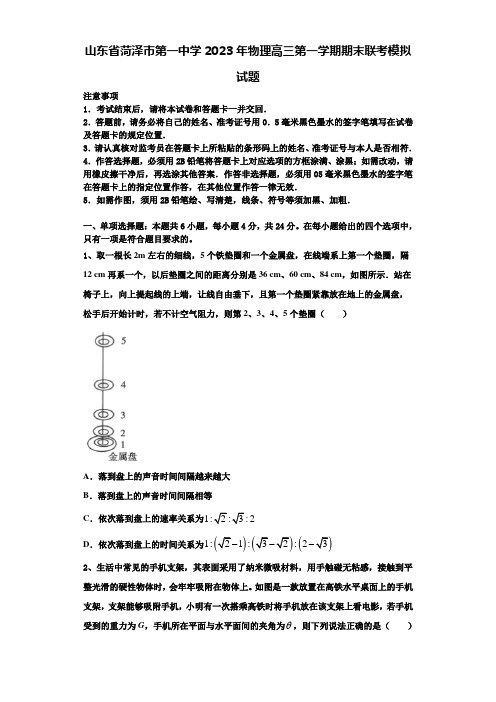 山东省菏泽市第一中学2023年物理高三第一学期期末联考模拟试题含解析