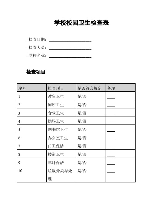 学校校园卫生检查表