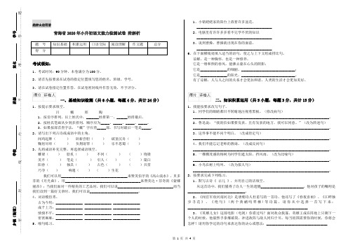 青海省2020年小升初语文能力检测试卷 附解析