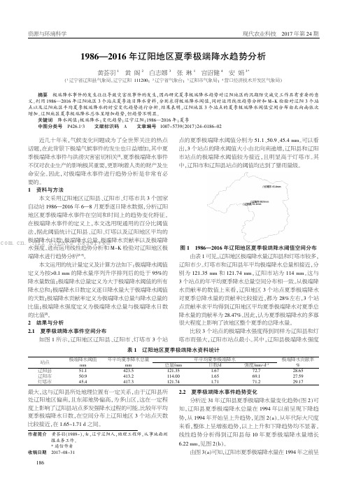 1986-2016年辽阳地区夏季极端降水趋势分析