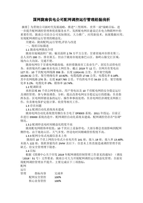 国网陇南供电公司配网调控运行管理经验浅析