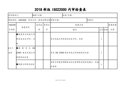 2018新版ISO22000内审检查表