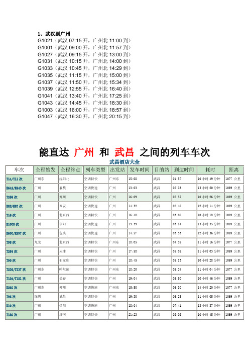 武广高铁时刻表