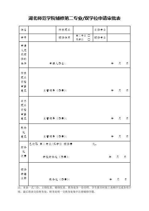 辅修第二专业(双学位)申请审批表(本校)