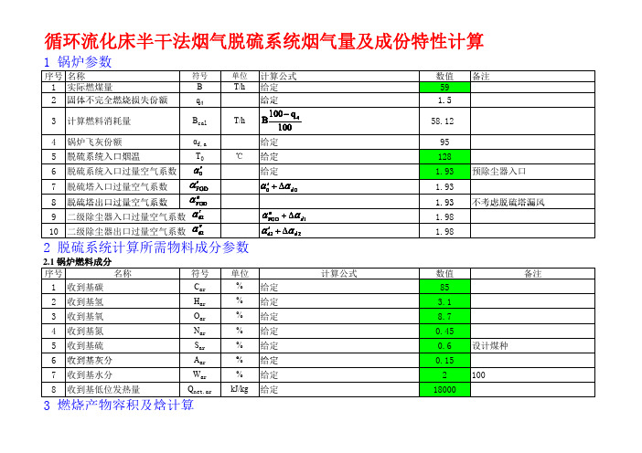 循环流化床半干法烟气脱硫设计计算