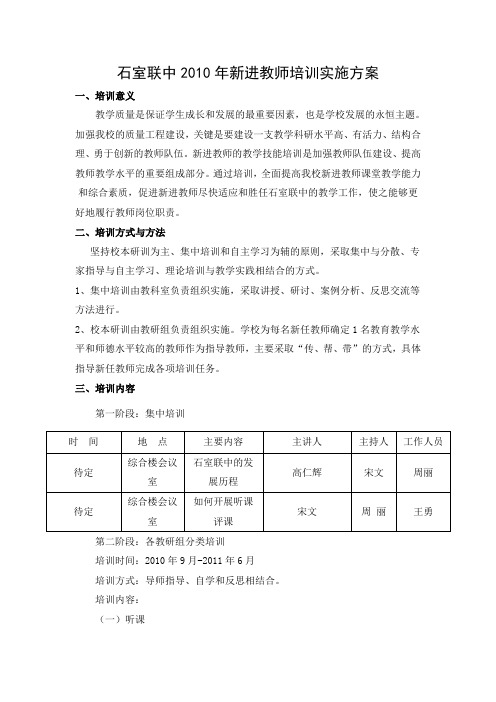 2011年新教师培训计划