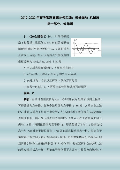 2019-2020年高考物理真题分类汇编：机械振动 机械波(权威精编) (4)