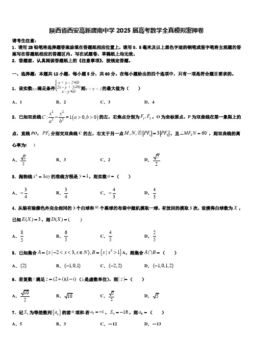 陕西省西安高新唐南中学2025届高考数学全真模拟密押卷含解析